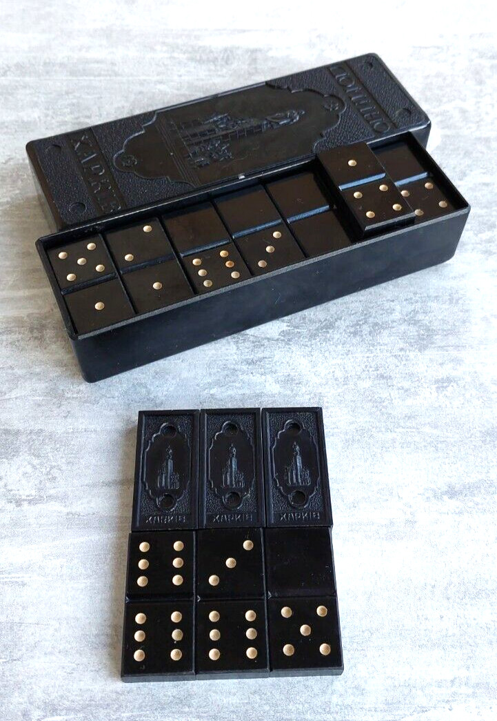 1960’s USSR Soviet Ukraine Dominoes KHARKIV in Bakelite Original Box 16+