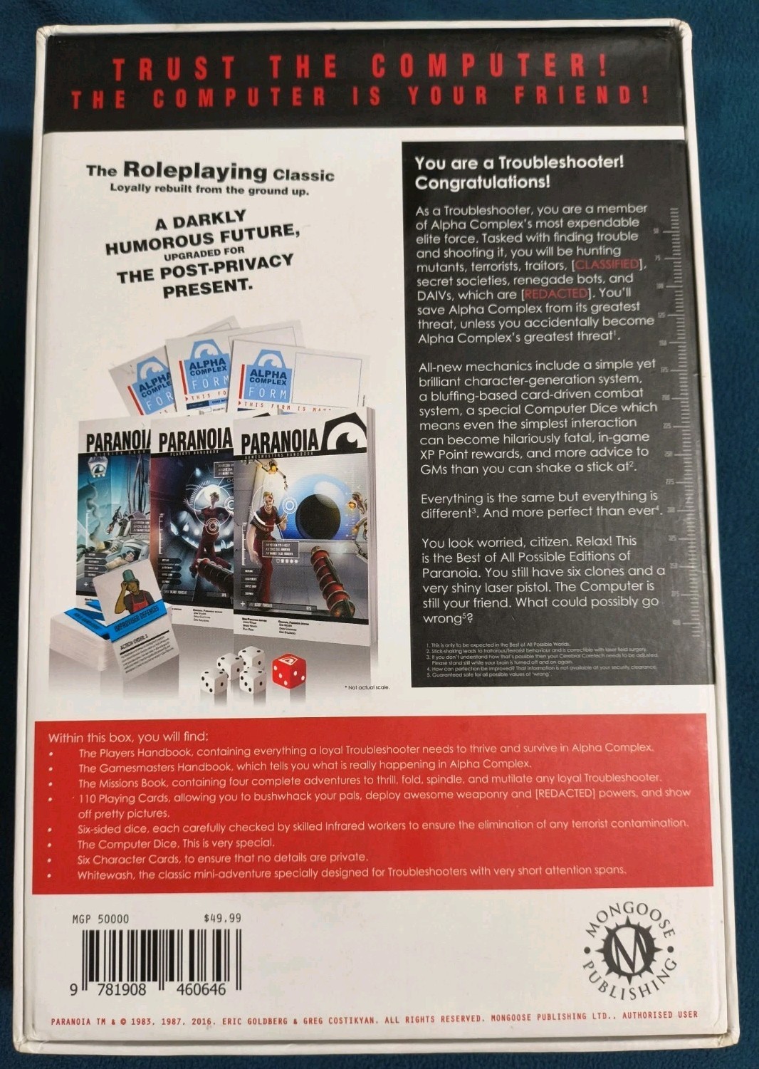 2016 Paranoia Red Clearance Edition Tabletop Role Playing Game 100% Complete