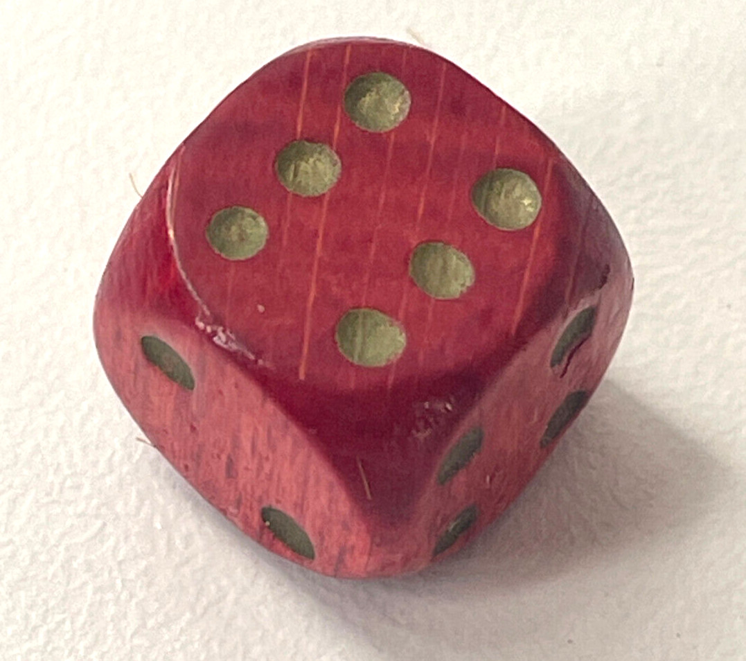 Vintage Red Wooden DIE (1) With Rounded Corners Gold Dots