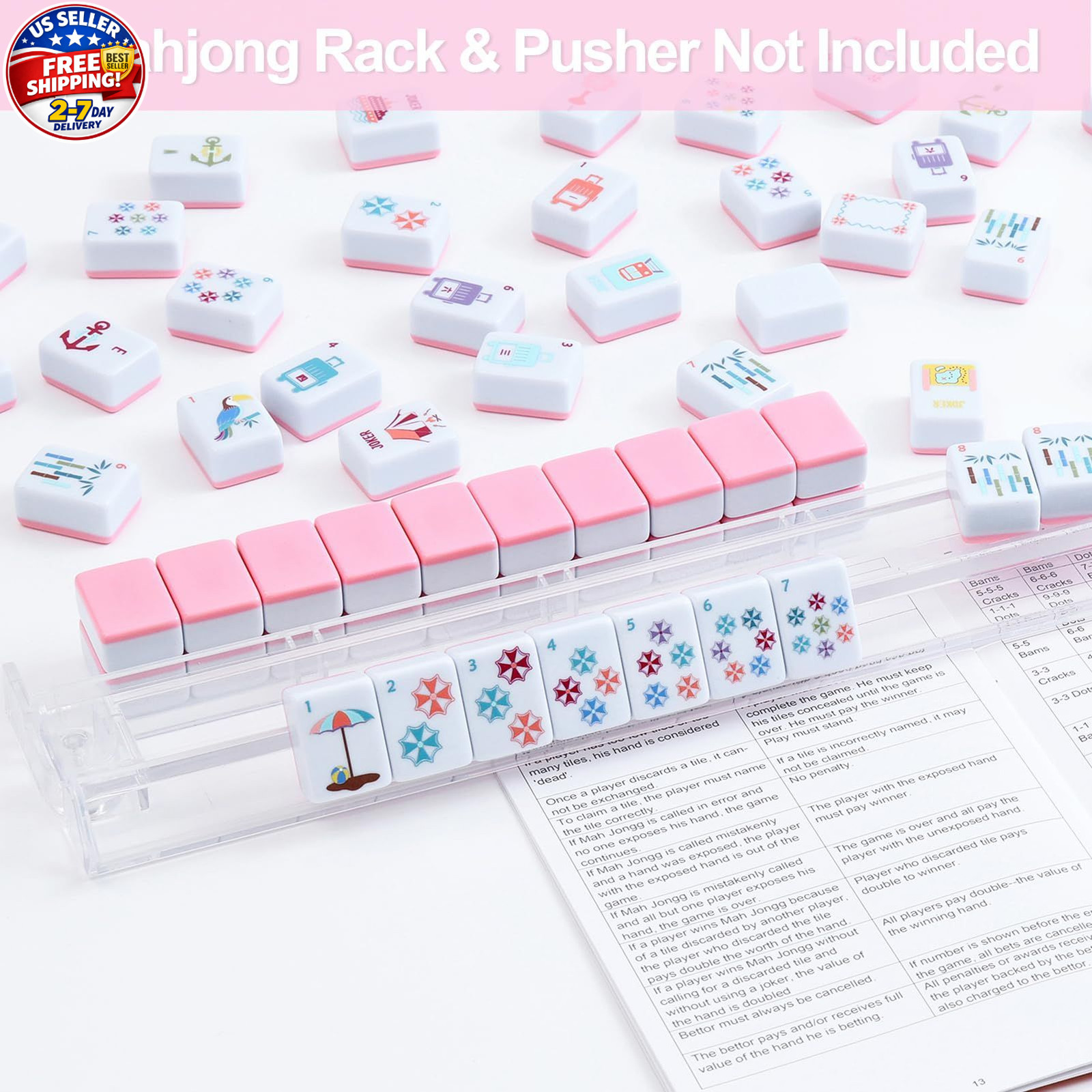 160 Pink American Printed Mahjong Game Set with Carrying Bag And Accessories 1.2