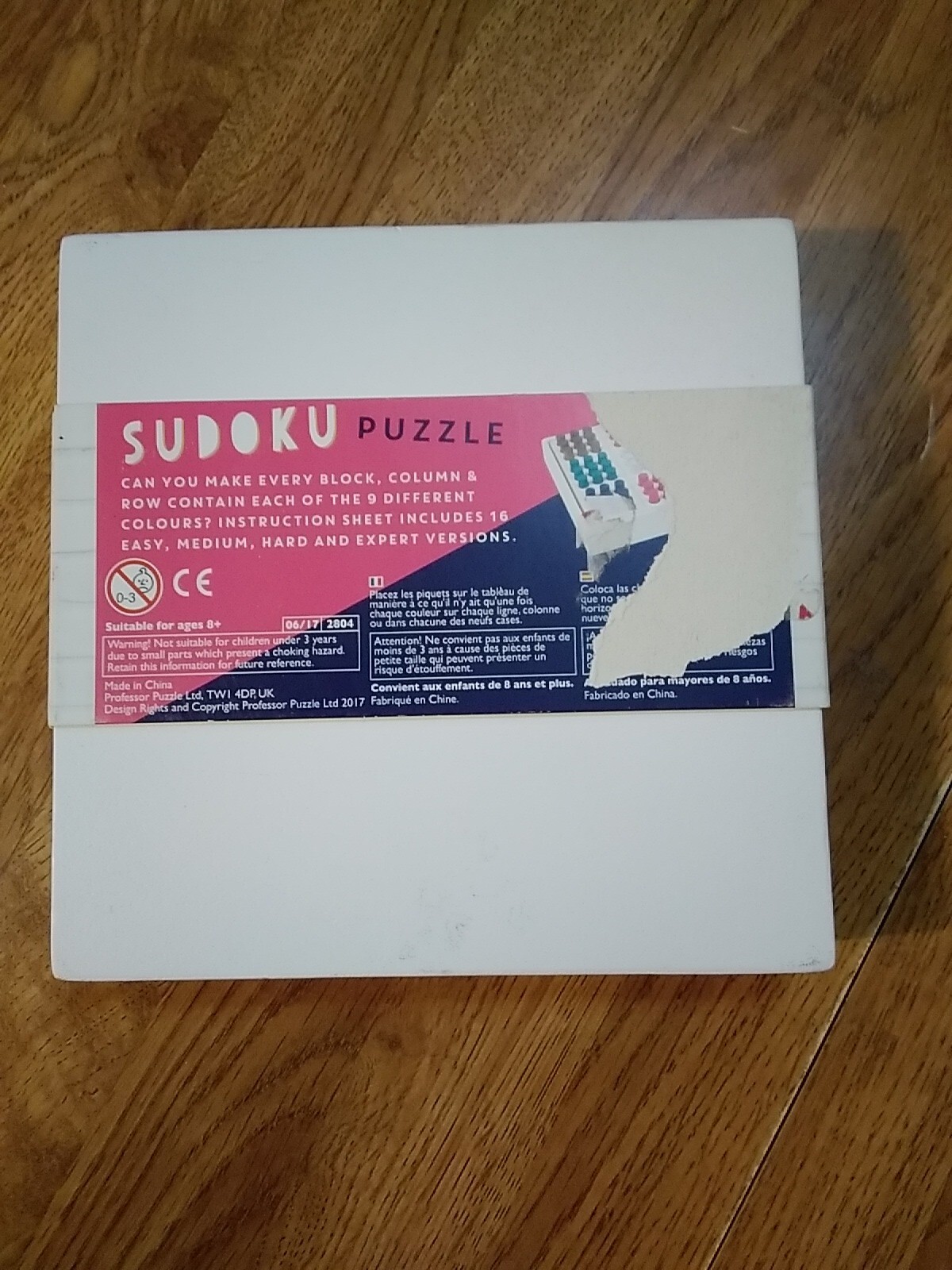 Wood Sudoku Board Table Game-Colorful Wooden Pegs-Self Storage Box-Check Pics