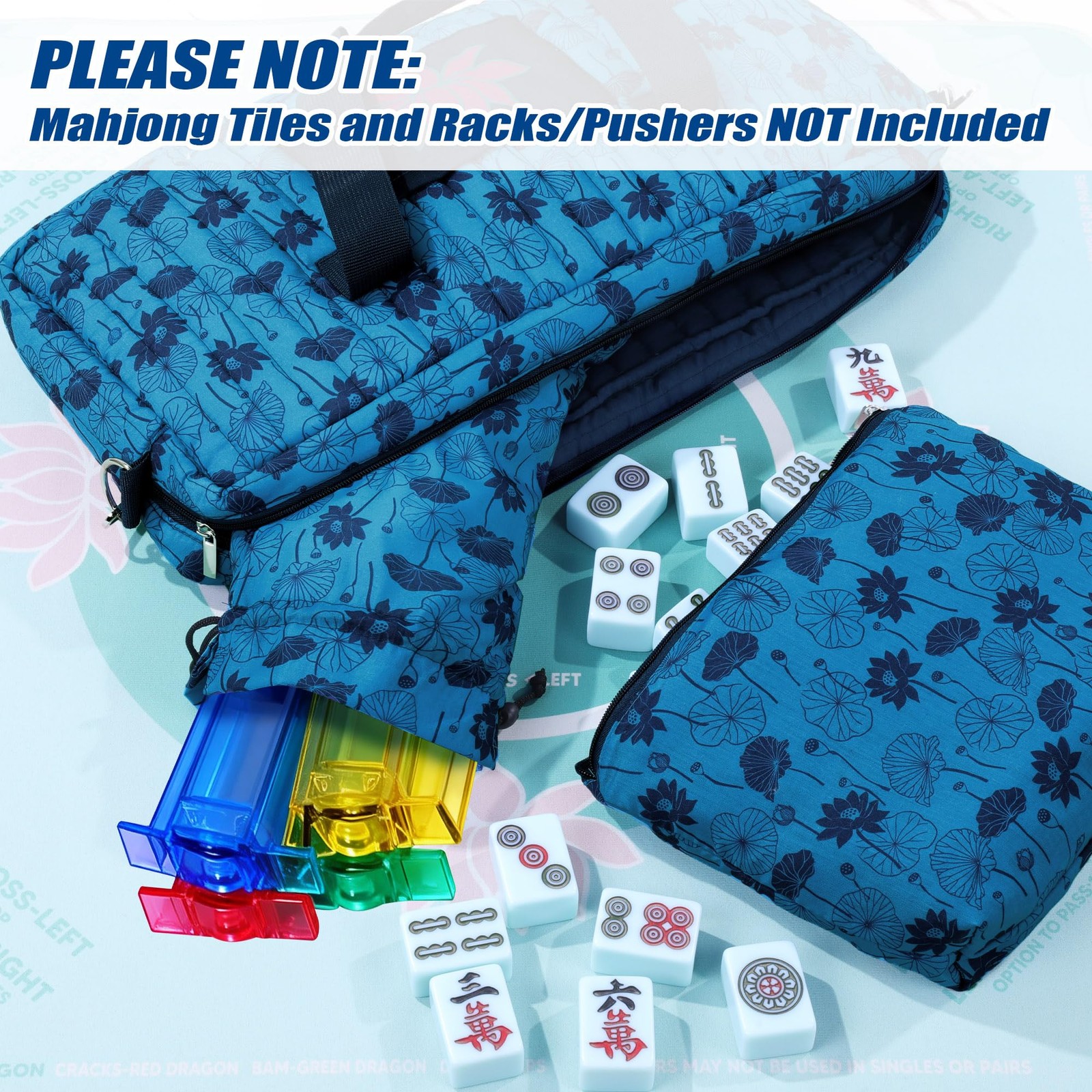Mahjong Bag Set with Tiles Bag and Rack Storage, Thickened Quilted Mahjong Ca…