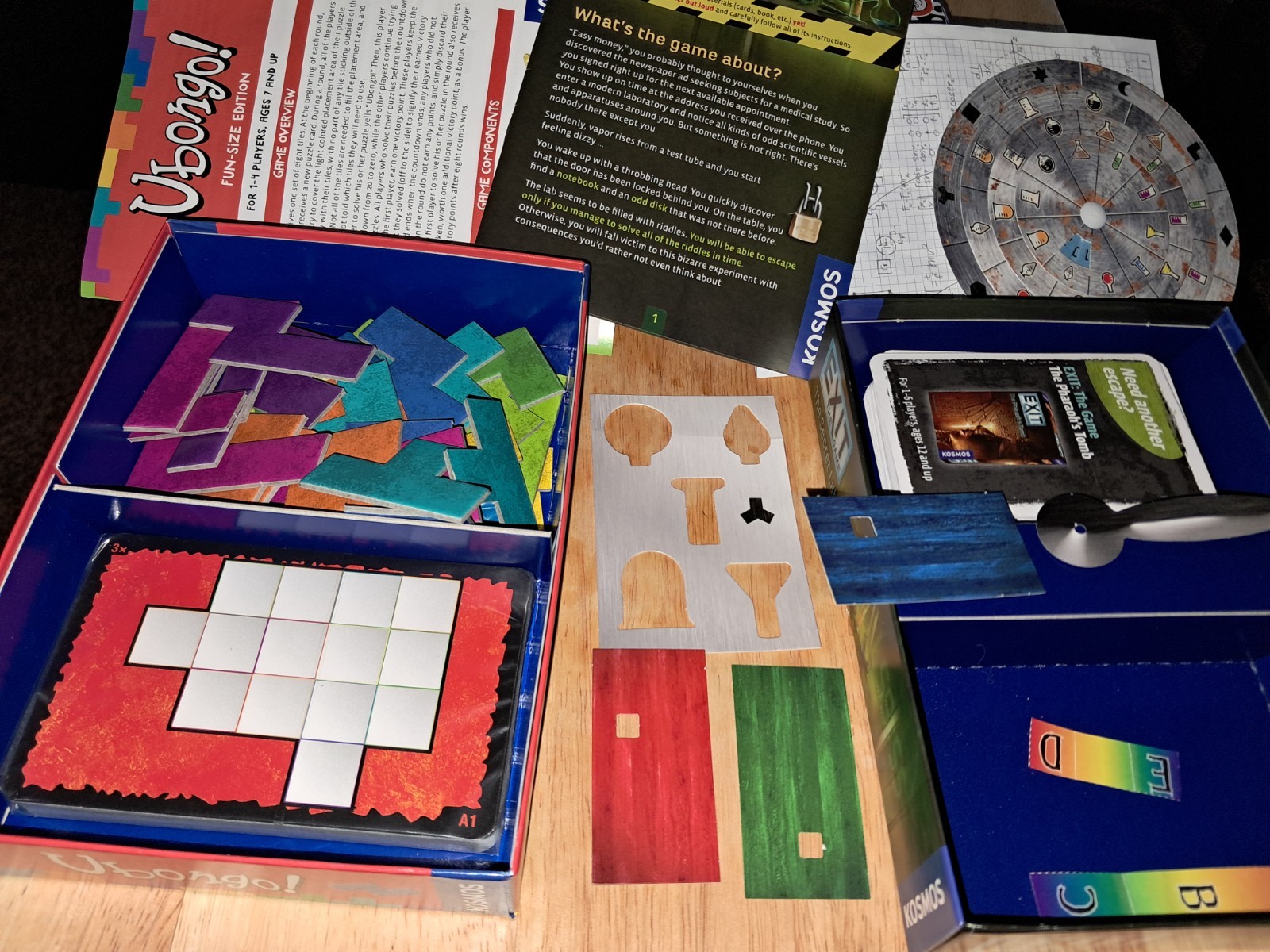 Lot 4 Brain Teaser Puzzle Games Ubongo,Cat Stax,Q-bitz & Exit 1+ Player Complete