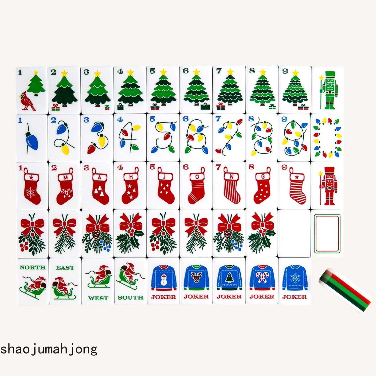 American Style Mahjong Tiles Full Set 160 Tiles with Green Christmas-five floors