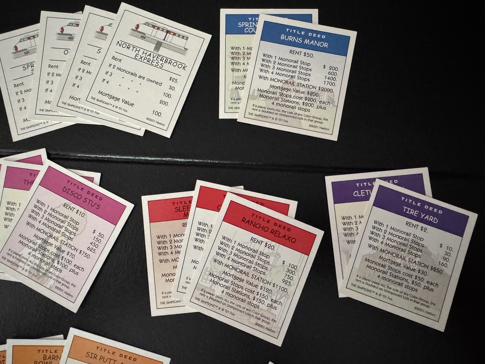 Monopoly The Simpsons 2001 28 Title Deed Replacement Game Cards