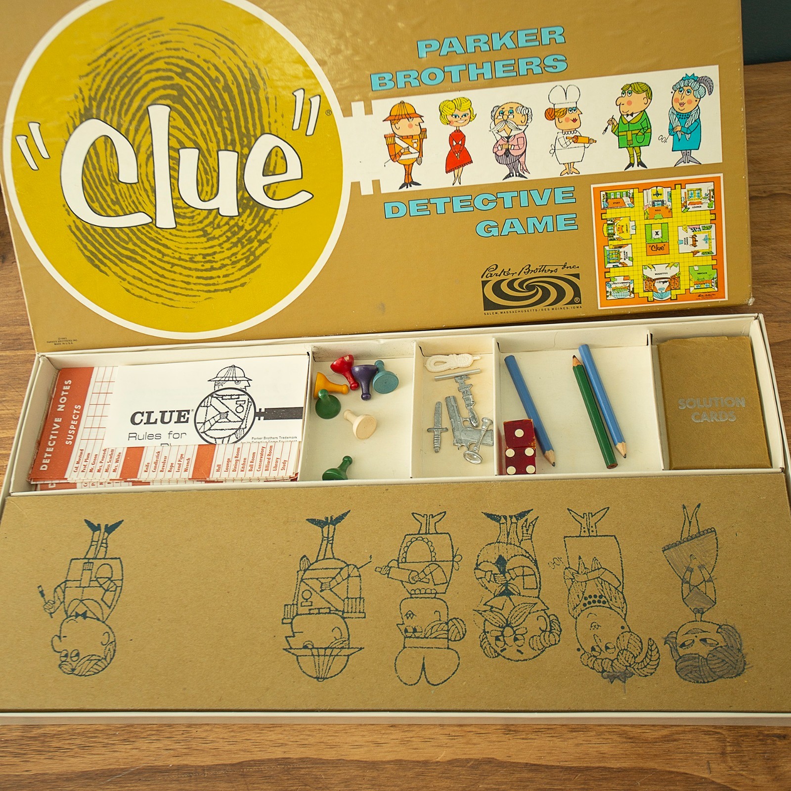 Vtg Clue Detective Board Game Parker Brothers Complete 1960s