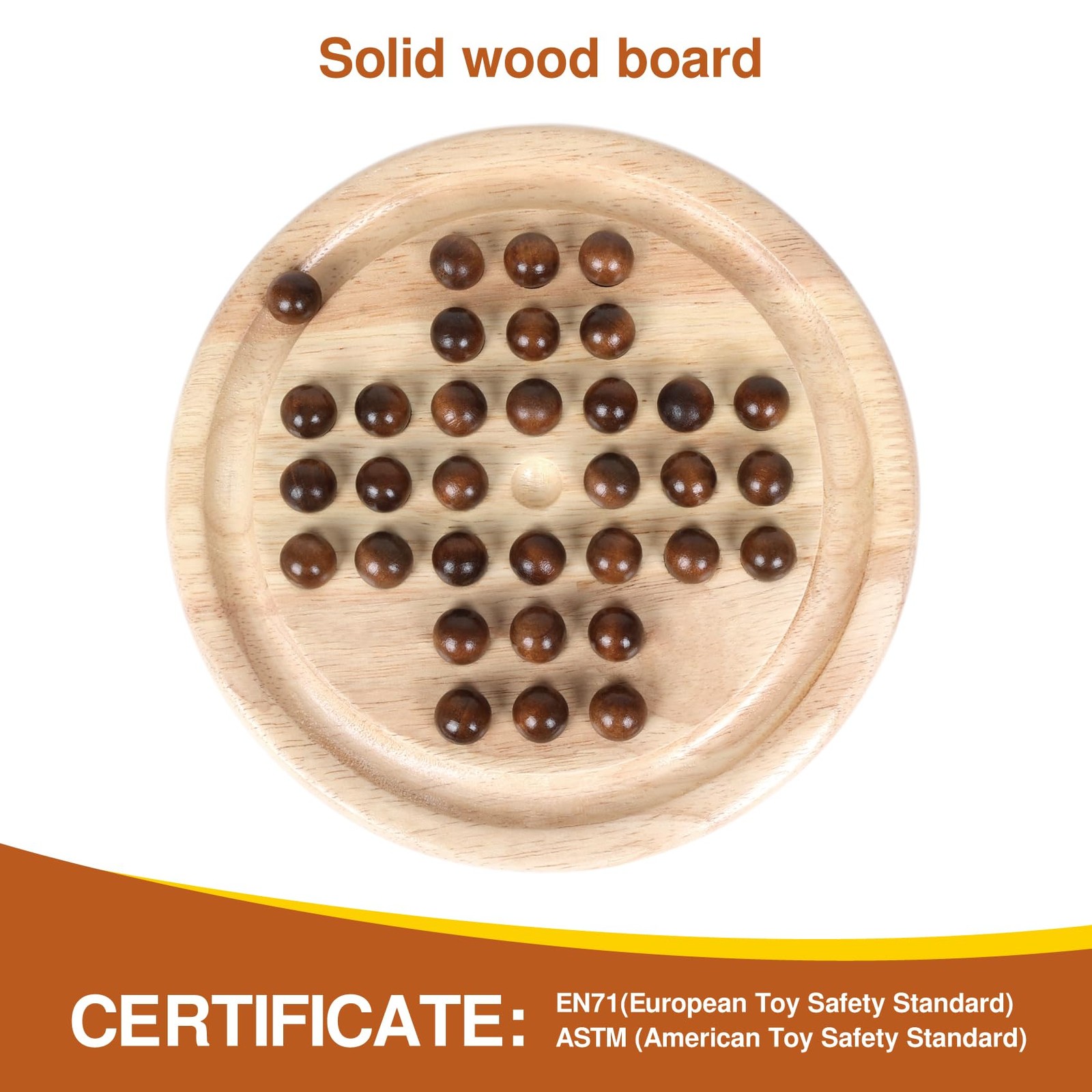 Solid Wood Solitaire Game, Classic Handcrafted 9” Wooden Solitaire Board, 33…