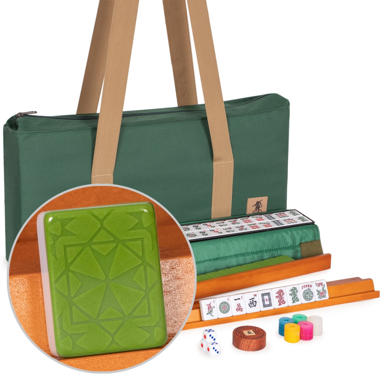American Mahjong Set, “Verdant Santorini� – 166 Tiles with Green Soft Case