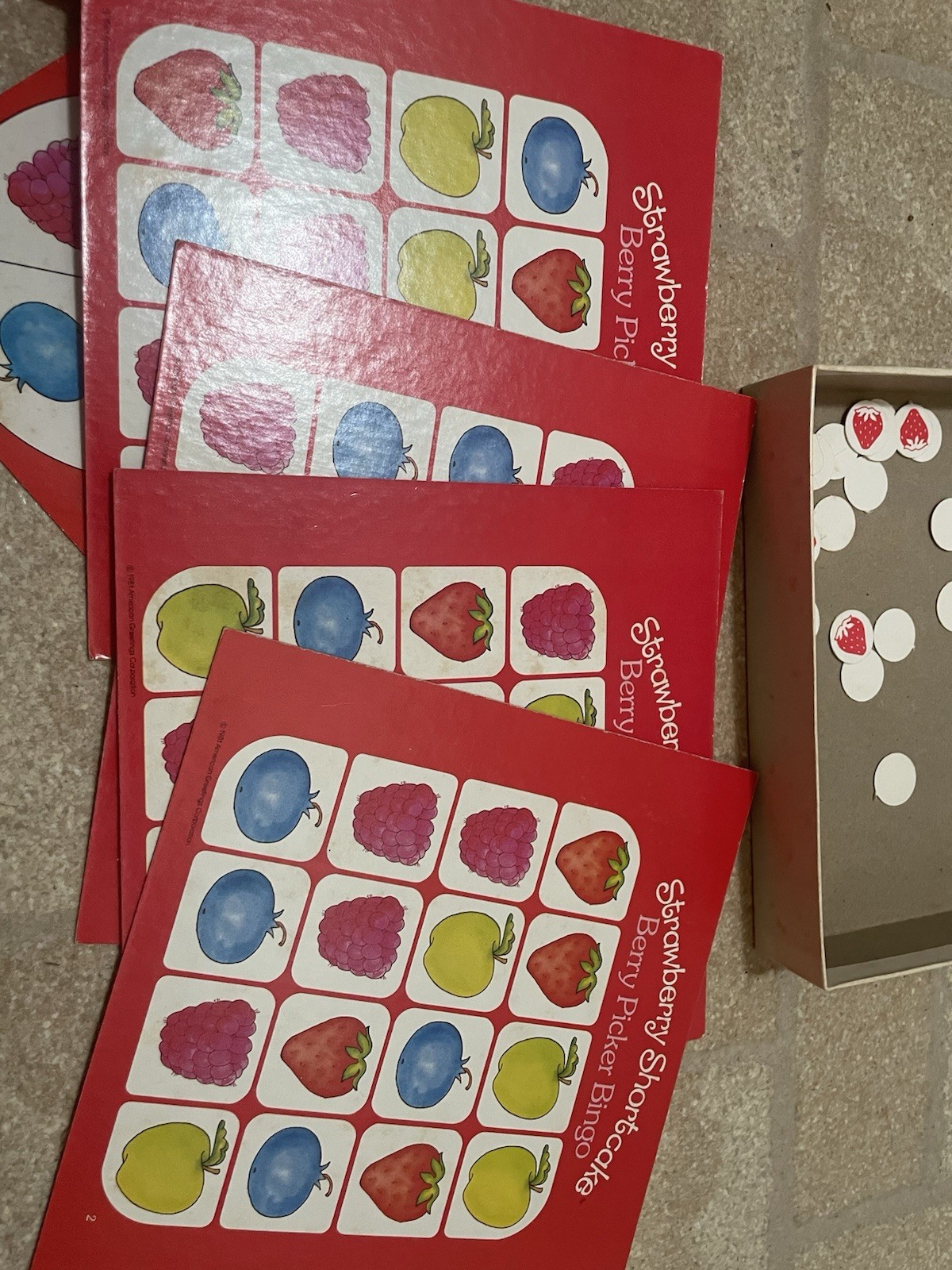 Vintage 1981 Strawberry Shortcake Game Basket 4 “Berry” Fun Games Bingo Dominoes