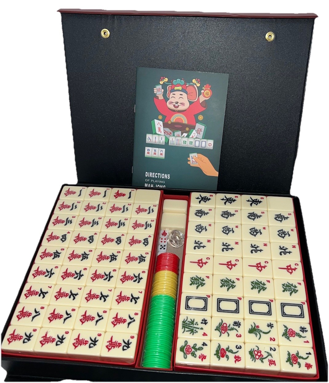(20)Chinese Mahjong Game Set X-Large 144 1.5″ Ivory/Vintage Colored Tiles