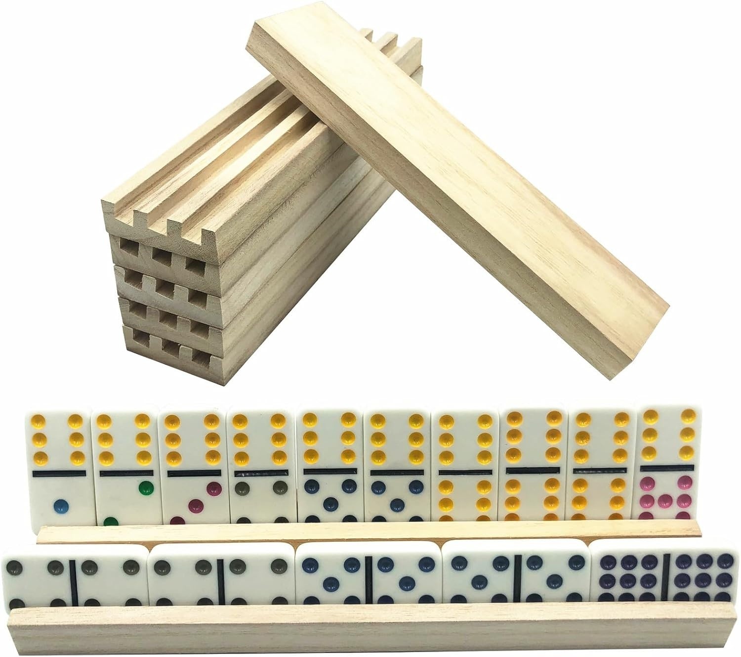 Domino Trays Holders Rack – Set of 4 Wooden Tiles Stand Holders Dominos Boards