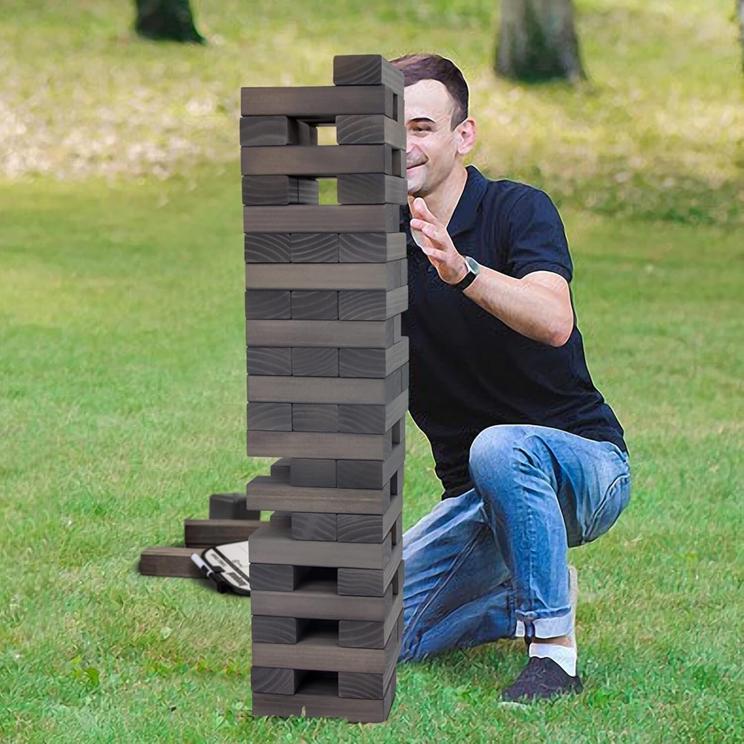 Juego de 54 bloques de torre gigantes de madera apilables de color negro US NEW