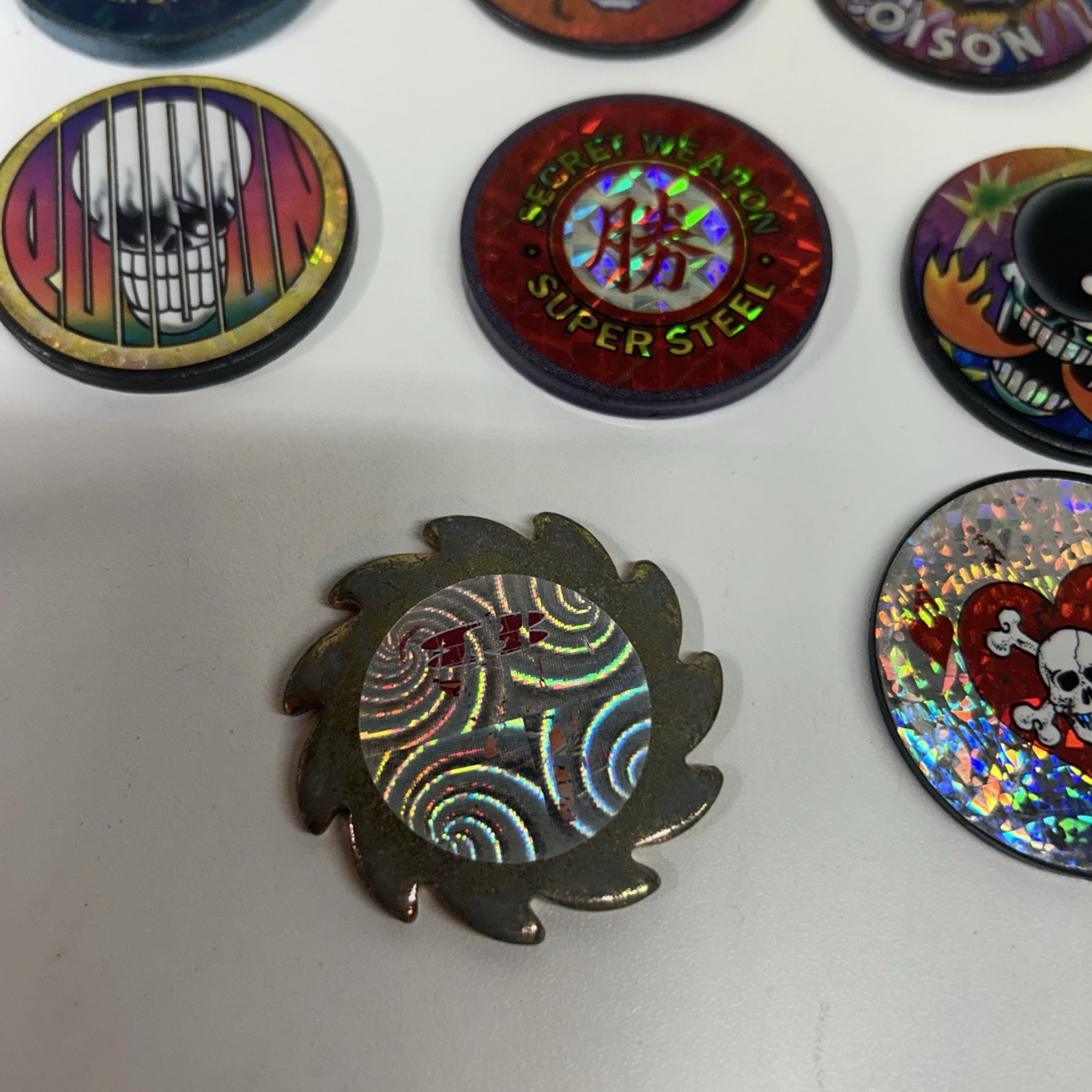 1990s Vintage POG all Metal Slammer Lot Of 10 Psychedelic Holographic Designs