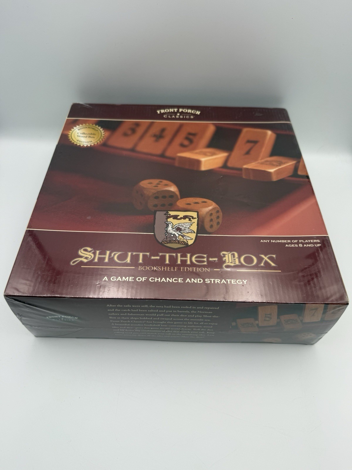 Front Porch Classics Shut-the-Box Dice Game, Bookshelf Wood Box Edition, 8+