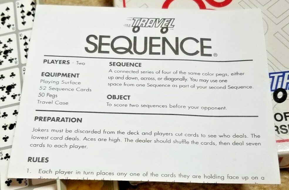 1994 Sequence Strategy Game Travel Edition By Jax – Ages 7 to Adult – Complete