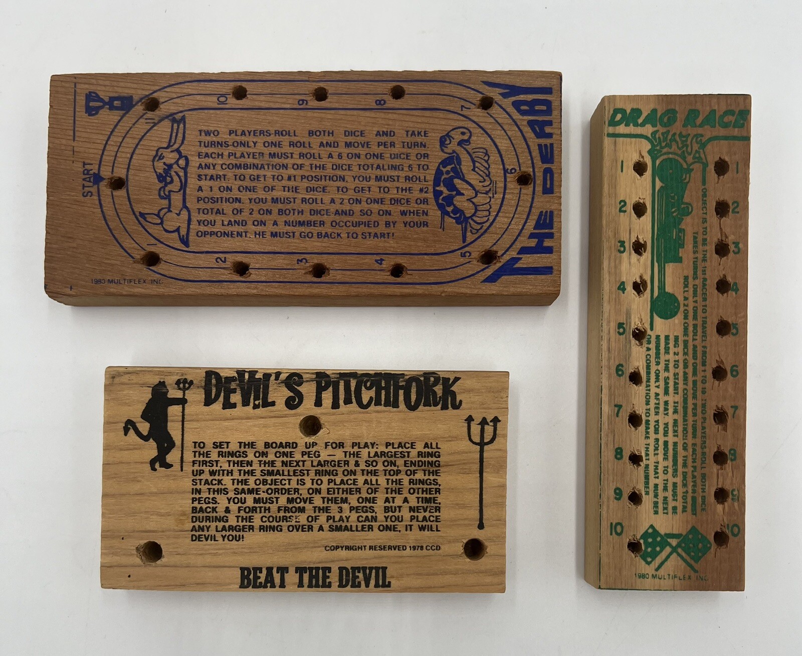 Vintage Solid Wood Travel Brain Teaser Sports Games With Pegs And Dice Lot Of 7