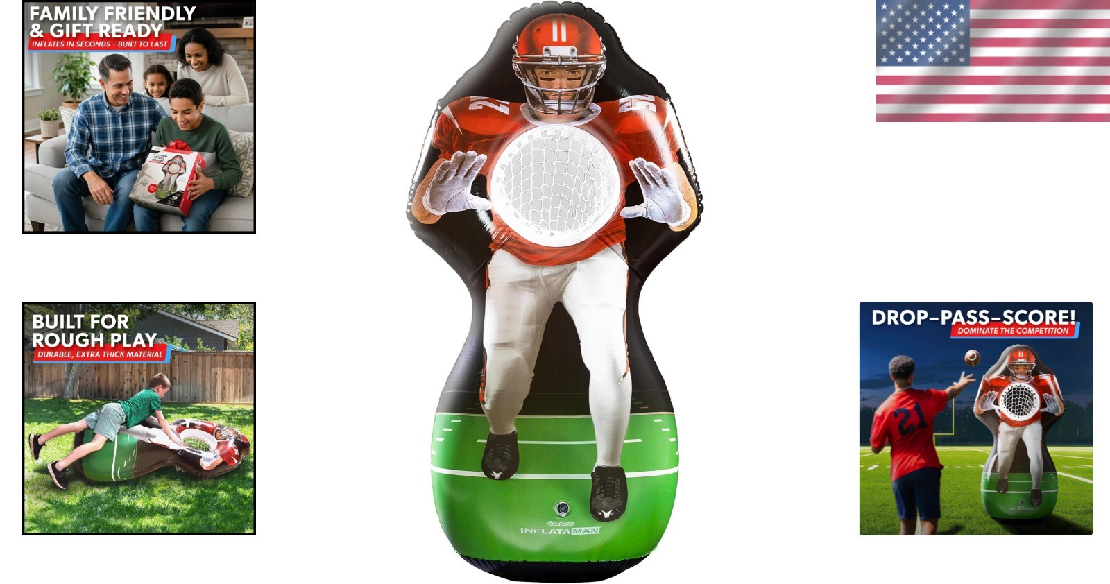 Inflatable Inflataman Football Challenge – 4 Rubber Balls & Scoreboard Included