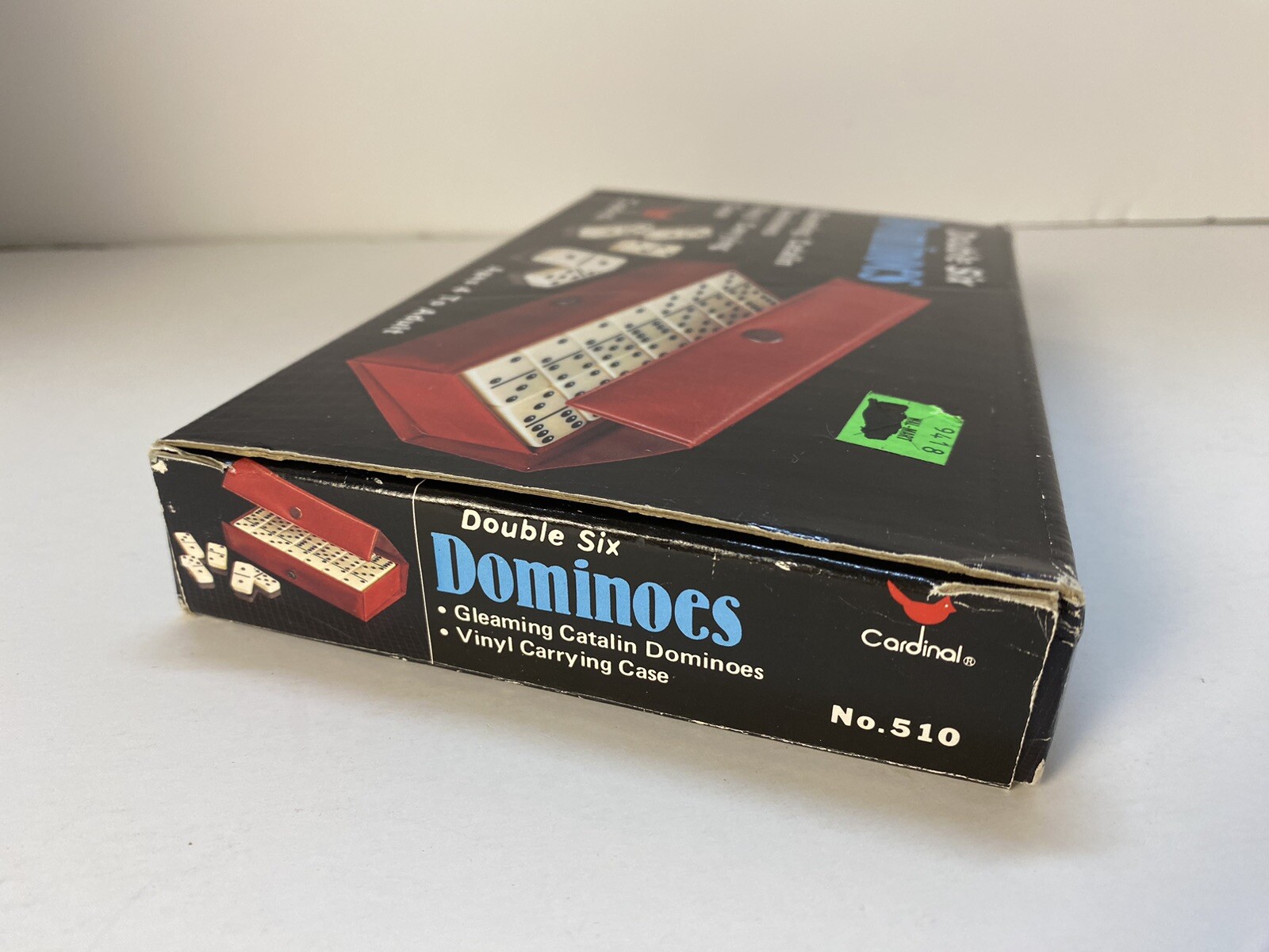 Dominoes Cardinal 28 Ivory White Pieces w/ Red Vinyl Case, instructions, box~Vtg