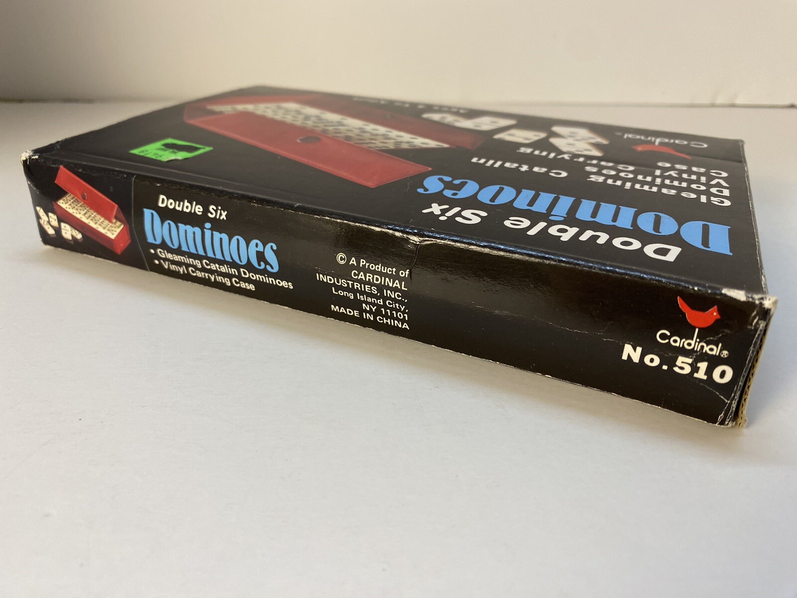 Dominoes Cardinal 28 Ivory White Pieces w/ Red Vinyl Case, instructions, box~Vtg