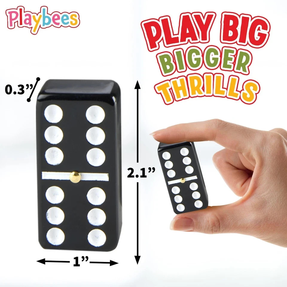 Playbees Jumbo Double Six Dominoes Set – 28 Black 9 x 5.5 x 1 inches,