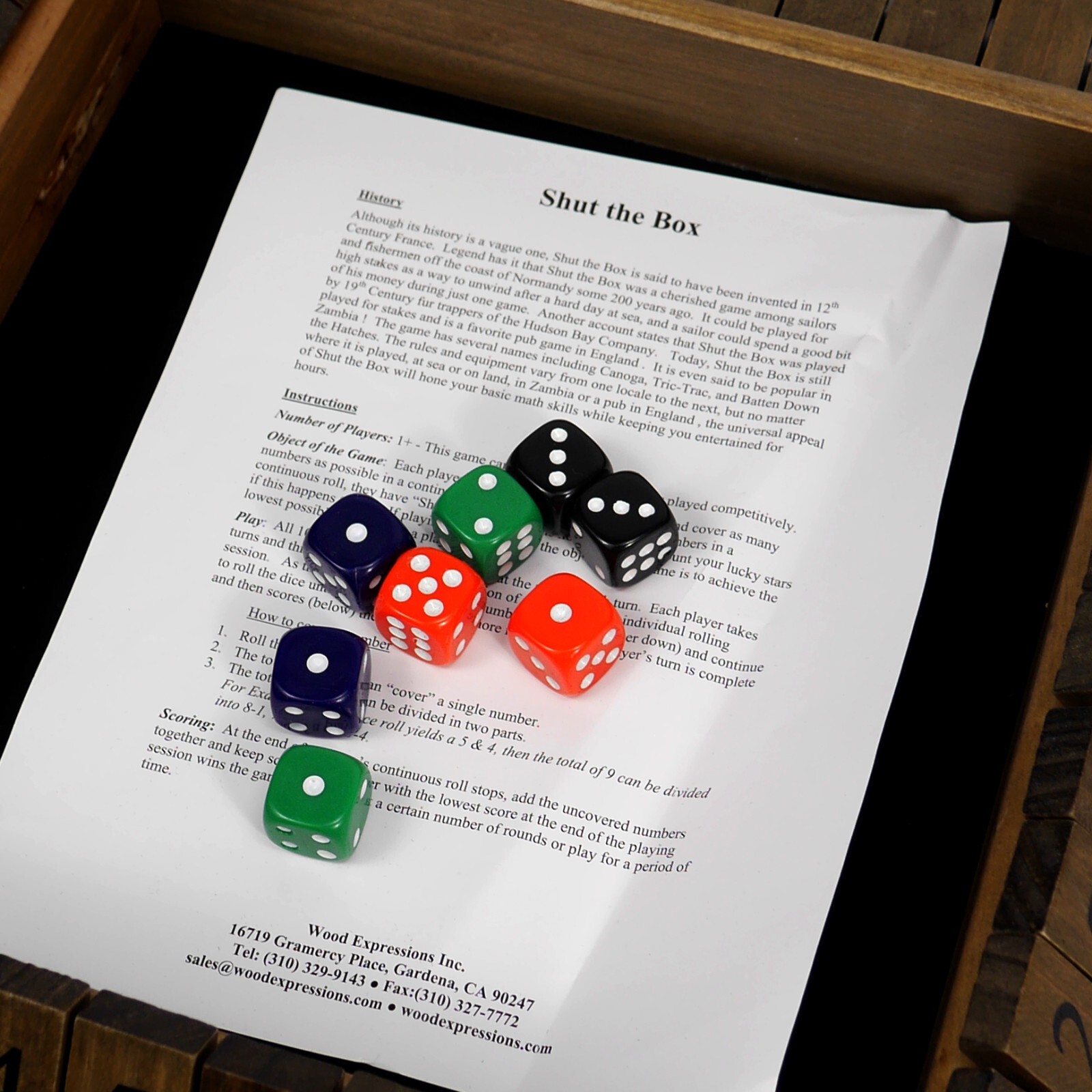 WE Games’ SHUT THE BOX 14 inch Walnut Board for 1 to 4 Players 497410 COMPLETE
