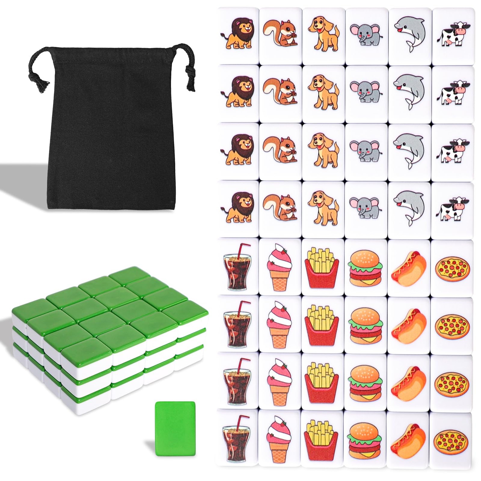 2 Players Mahjong Block Set, Mahjong Tile Game with 50 Premium Green Tiles(30…