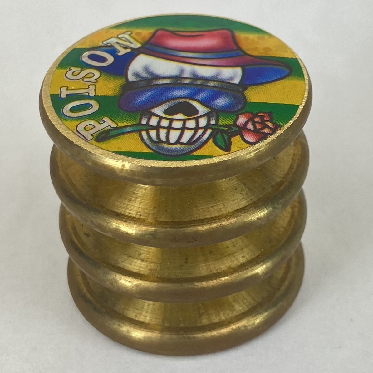 1.25″ Tall 4 oz Heavy Brass Double Sided Poison Skull Ying Yang from Mid 1990s