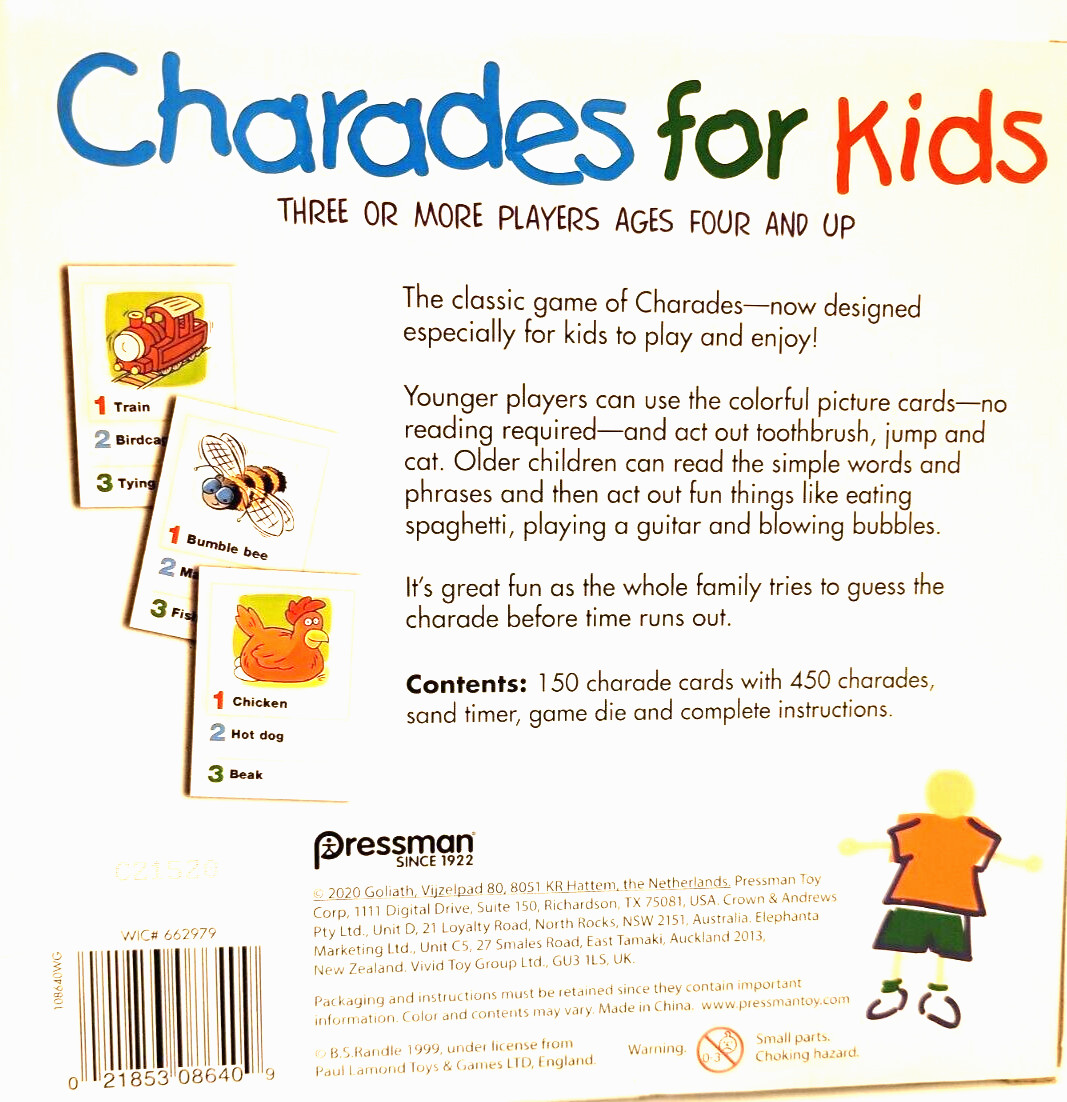 Charades For Kids Game Ages 3+ No Reading Required Picture Cards FAMILY FUN 450