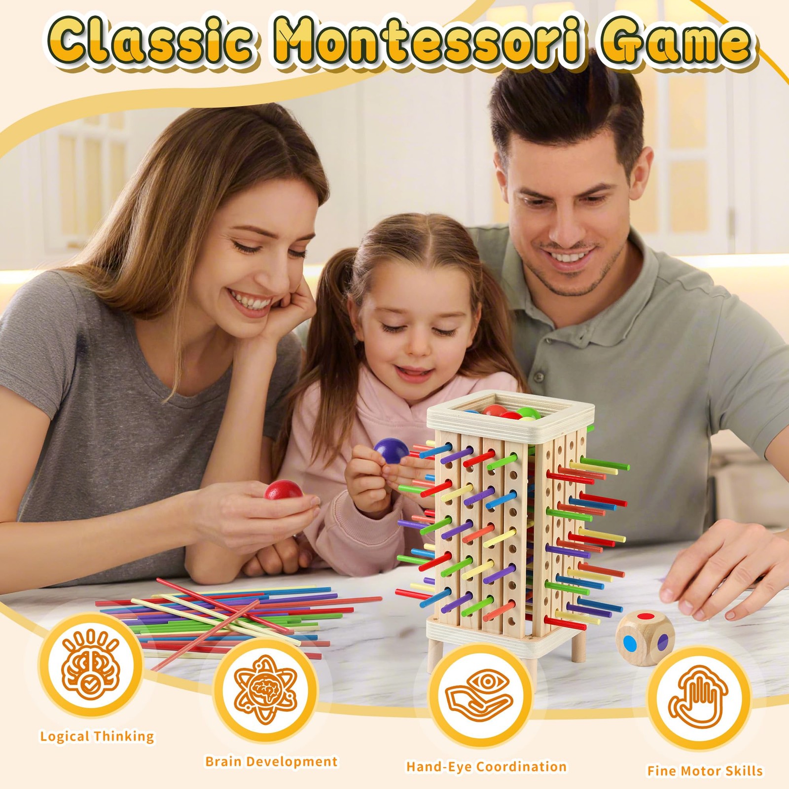 Montessori Game Wooden Board Game, Multiplayer for Kids 4-8, Math Educational…