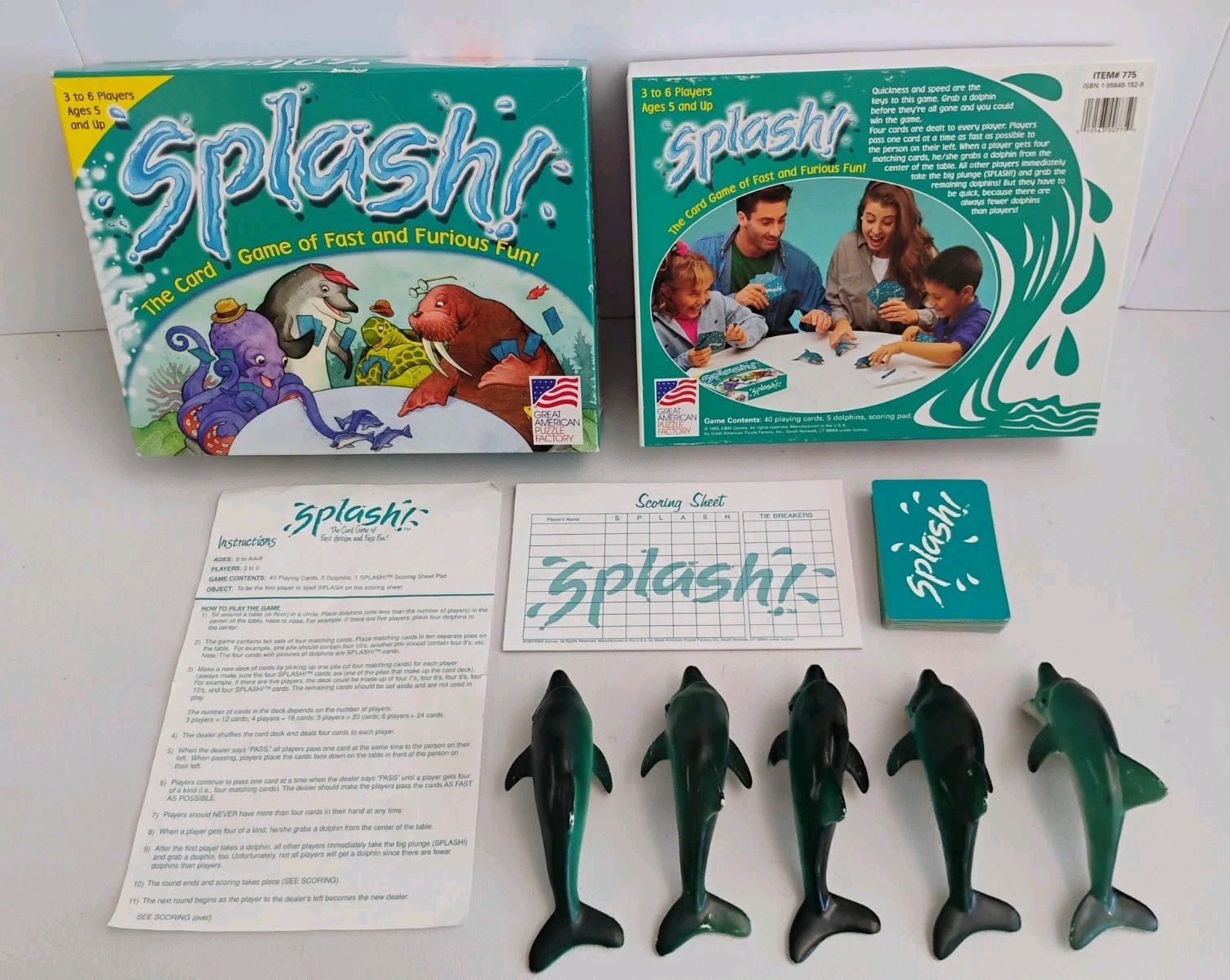 Vntg 1993 Great American Puzzle Factory Splash! Rubber Dolphins Card Game COMP
