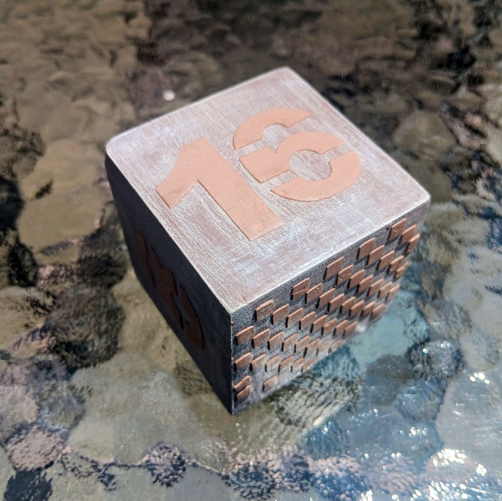 Jumbo 2.25 Inch Vintage Wooden Doubling Cube, Tan On Gray, Rare, Beautiful!