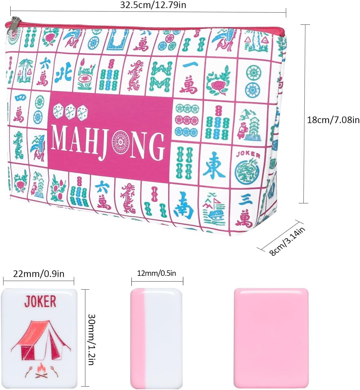 160 Pink Engraved American Mahjong Game Set with Carrying Bag and Accessories, 1