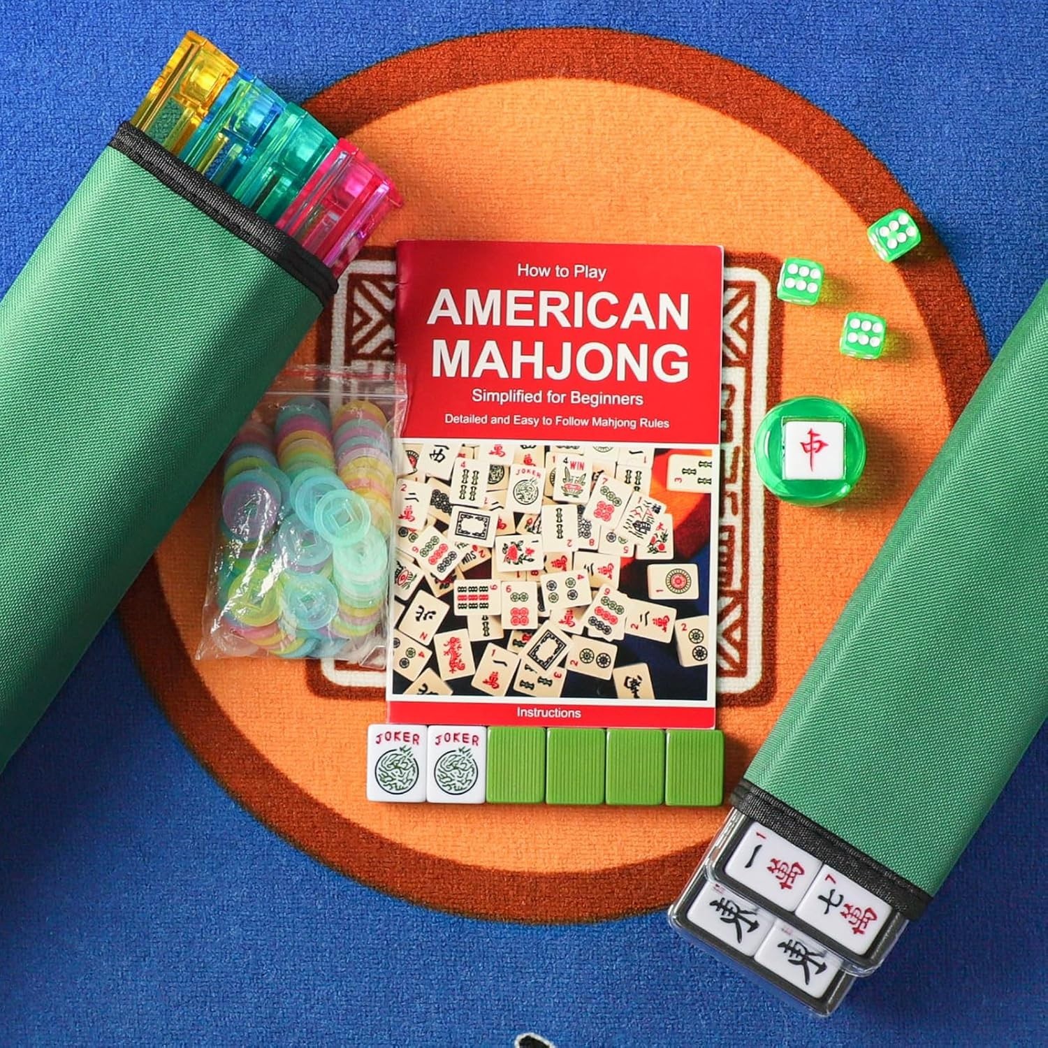 Complete American Mahjong Set with 166 Green Tiles and Stylish Carrying Bag