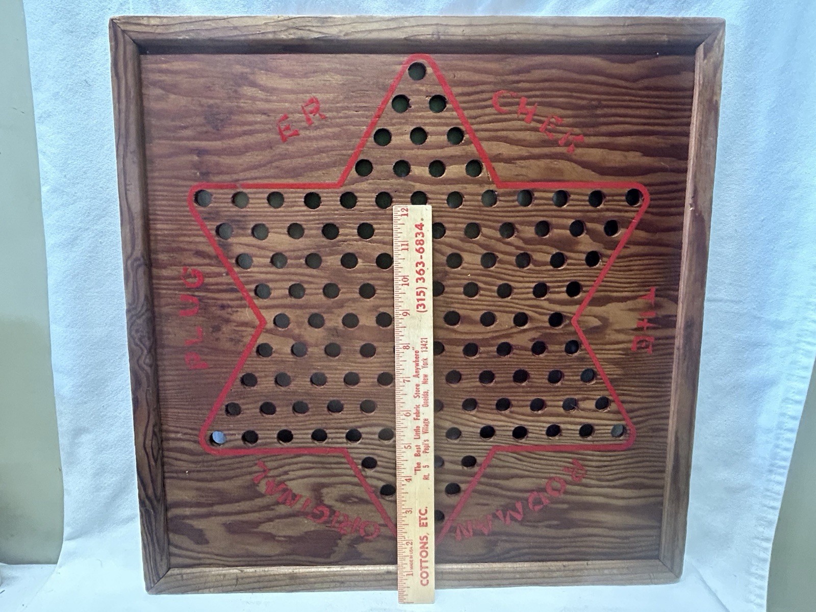 Vtg 1930’S Primitive Wooden RODMAN ORIGINAL PLUG ER CHEK Chinese Checker Board