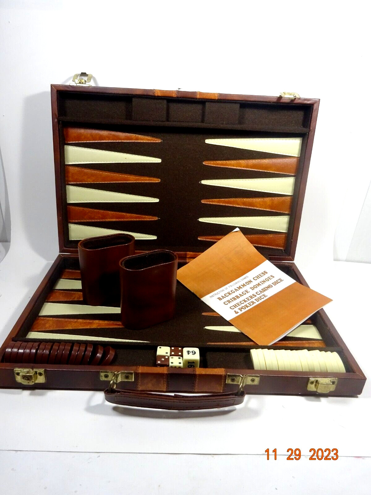 Vintage Cardinal Prestige Backgammon Game with Instructions Beige and Brown