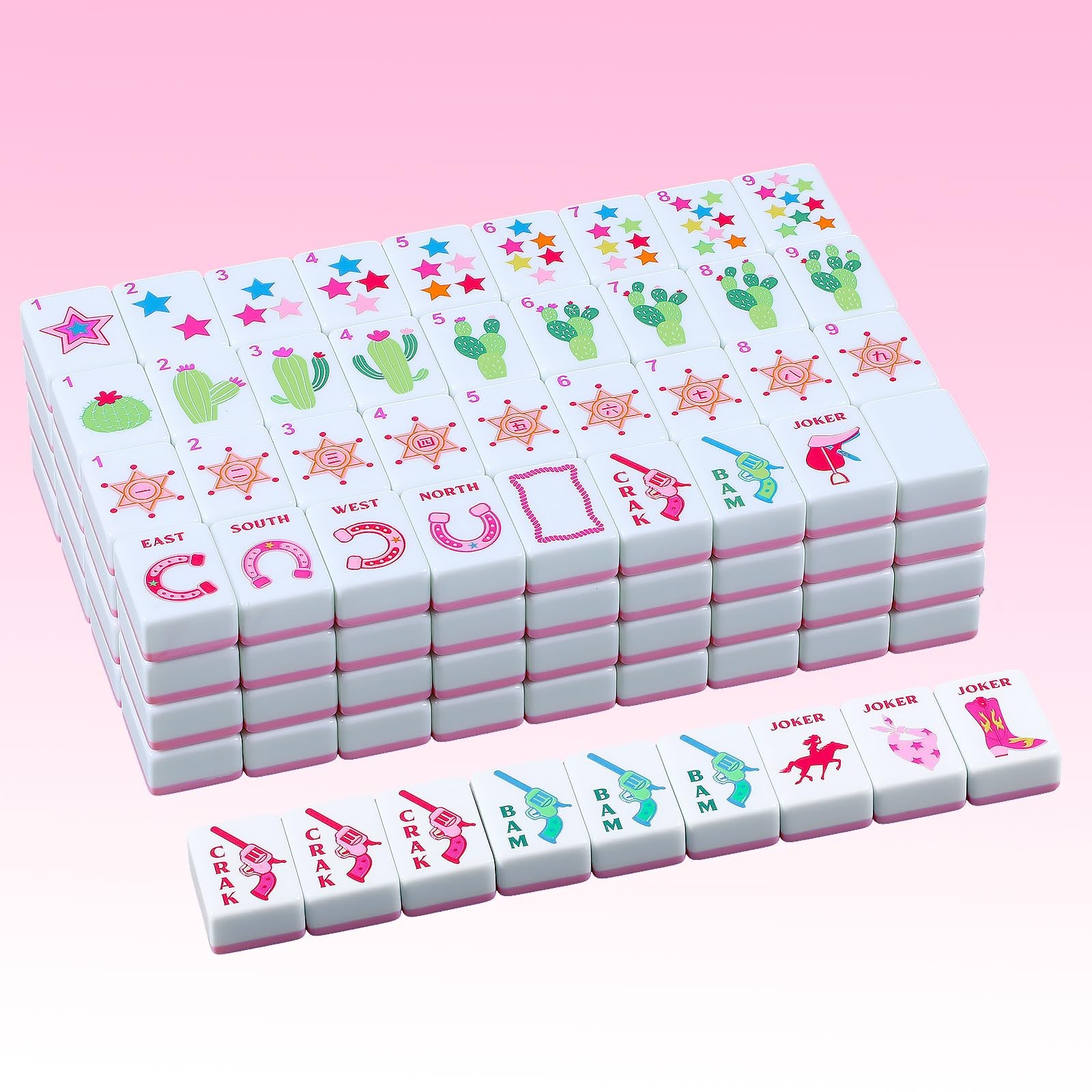 Arrowbash 160 Pcs Pink Cowgirl American Mahjong Set, 1.2 x 0.87 Inches Wester…