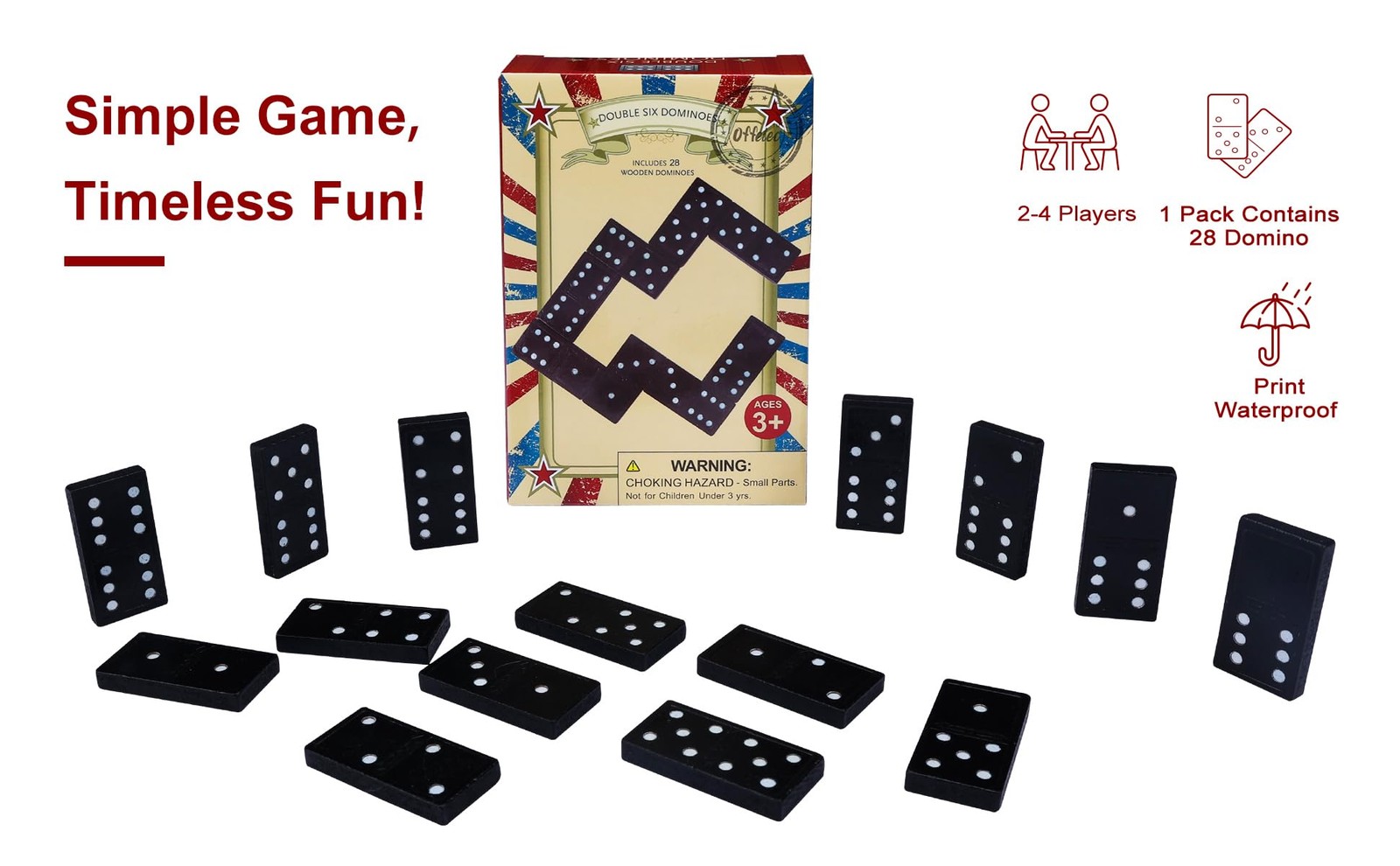 Offelec Wooden Double 6 Domino Set – 28 Tiles 1 Pack, 1 Pack 6