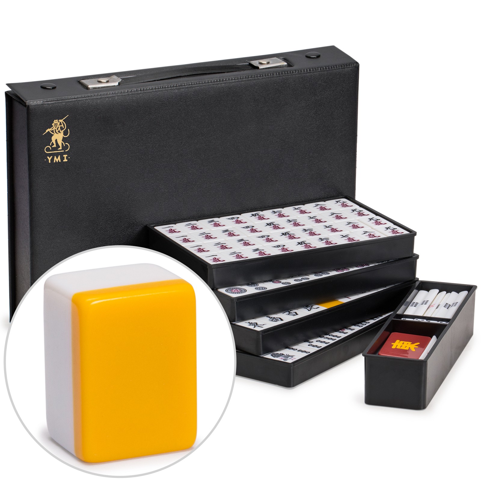 Japanese Riichi Mahjong Set with Standard Size Tiles and Black Vinyl Case