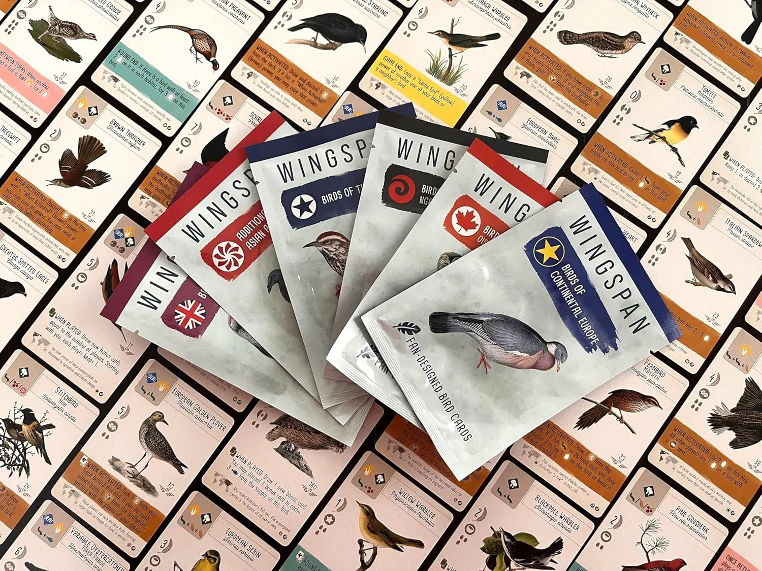 Wingspan – Fan Designed Bird Packs Display Box – 6 Packs [Board Game, 1-5 Player