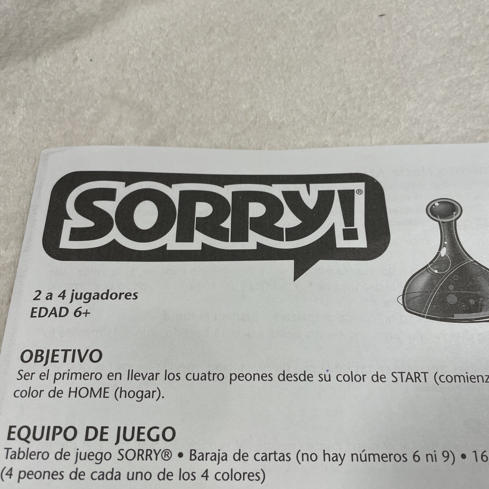 2005 Spanish Board Game Instruction Manual Replacement Part Only Hasbro