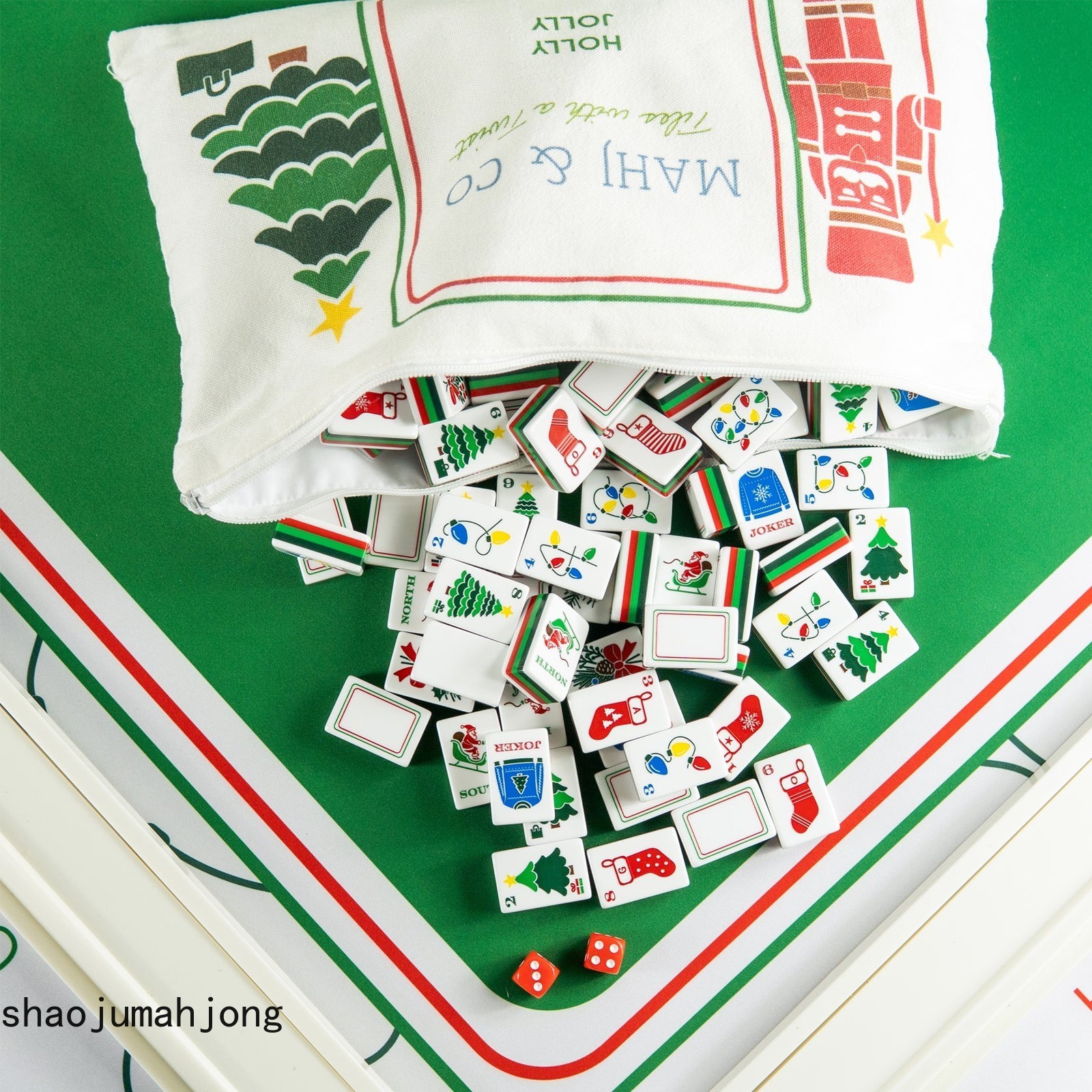 American Style Mahjong Tiles Full Set 160 Tiles with Green Christmas-five floors
