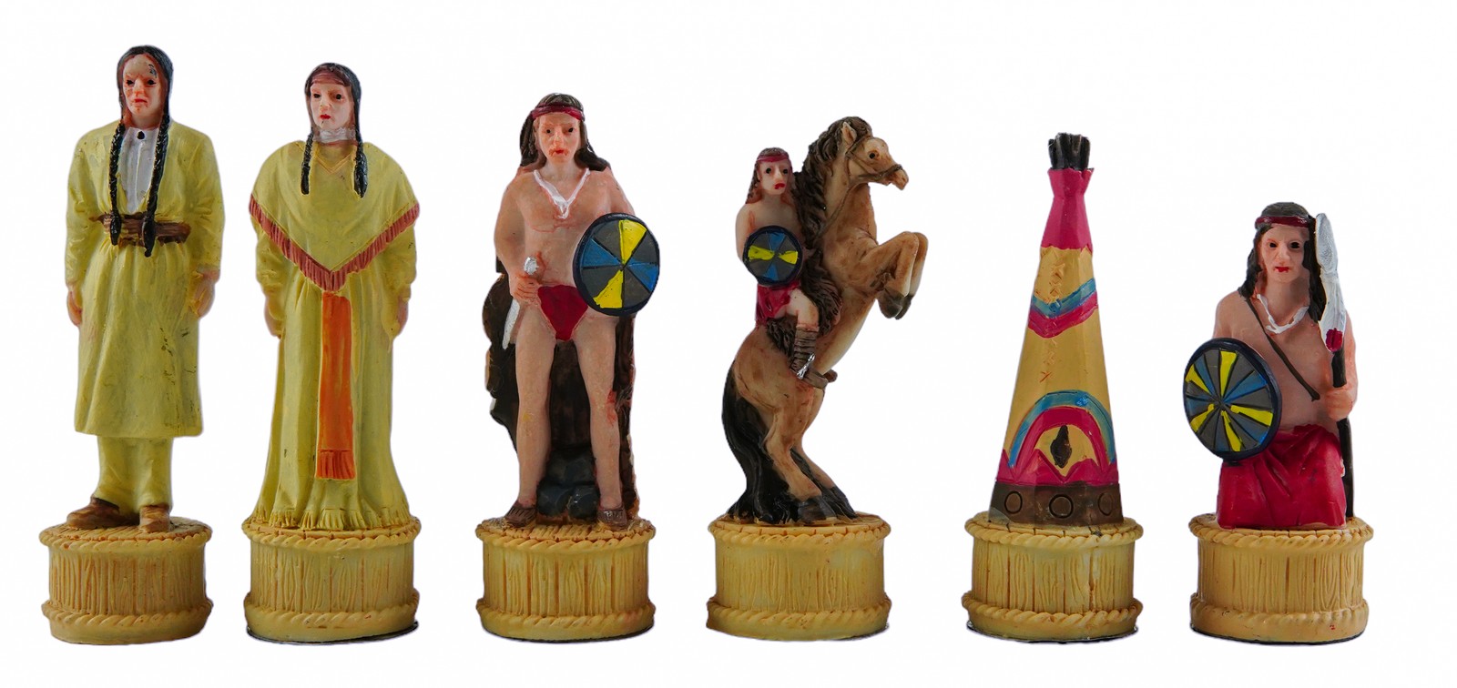 Solid Marble Resin The American West Chessmen Set Hand Painted Felted Bottoms