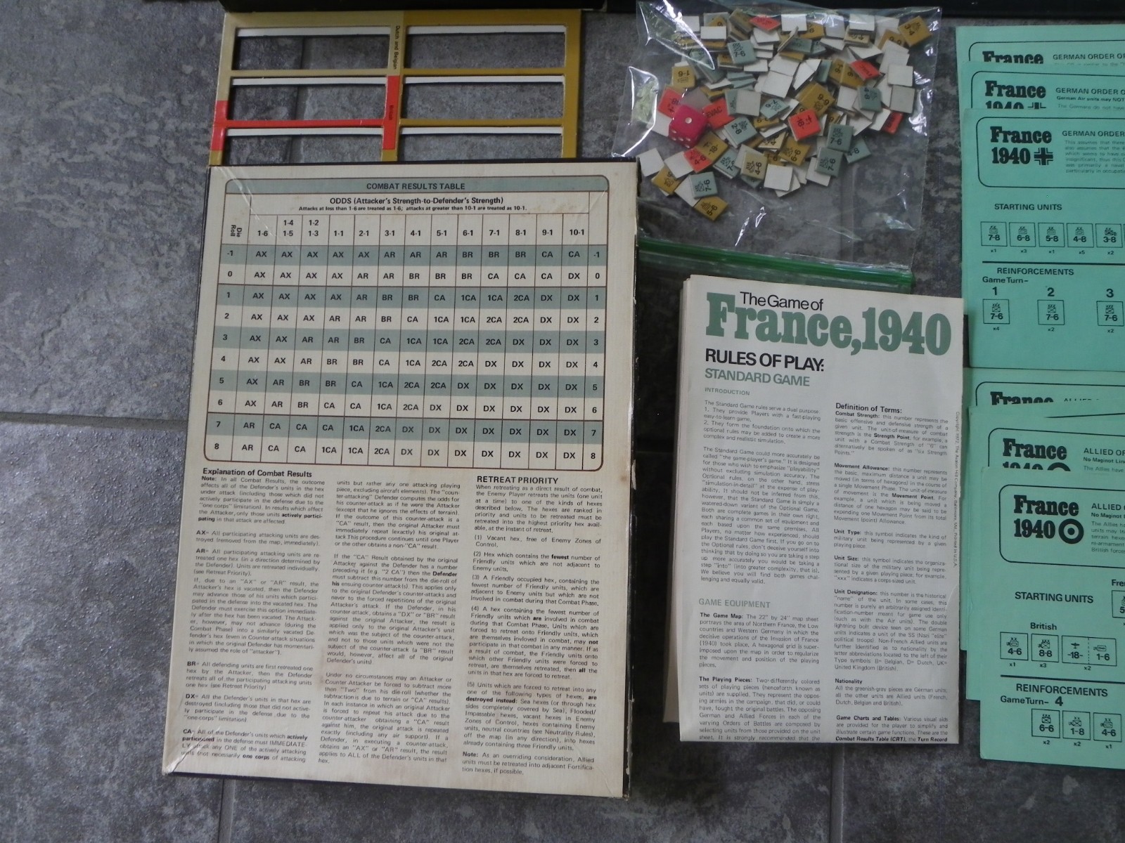 “France 1940” WWII Military Battle Game-Avalon Hill #840-1972-Nearly Complete