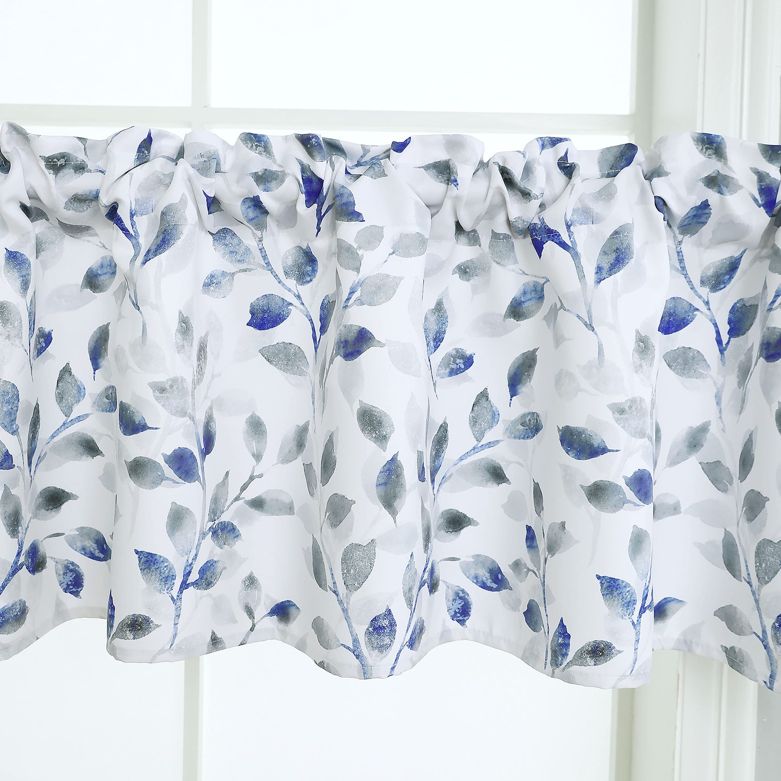 Inselnwald Watercolor Leaves Print Valance for 52″W x 18″L (Pack of 1), Blue