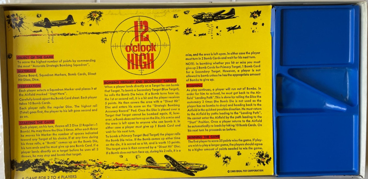 12 O’Clock High Boardgame – Ideal (Robert Lansing lid) Box Fair – game VG – 1965