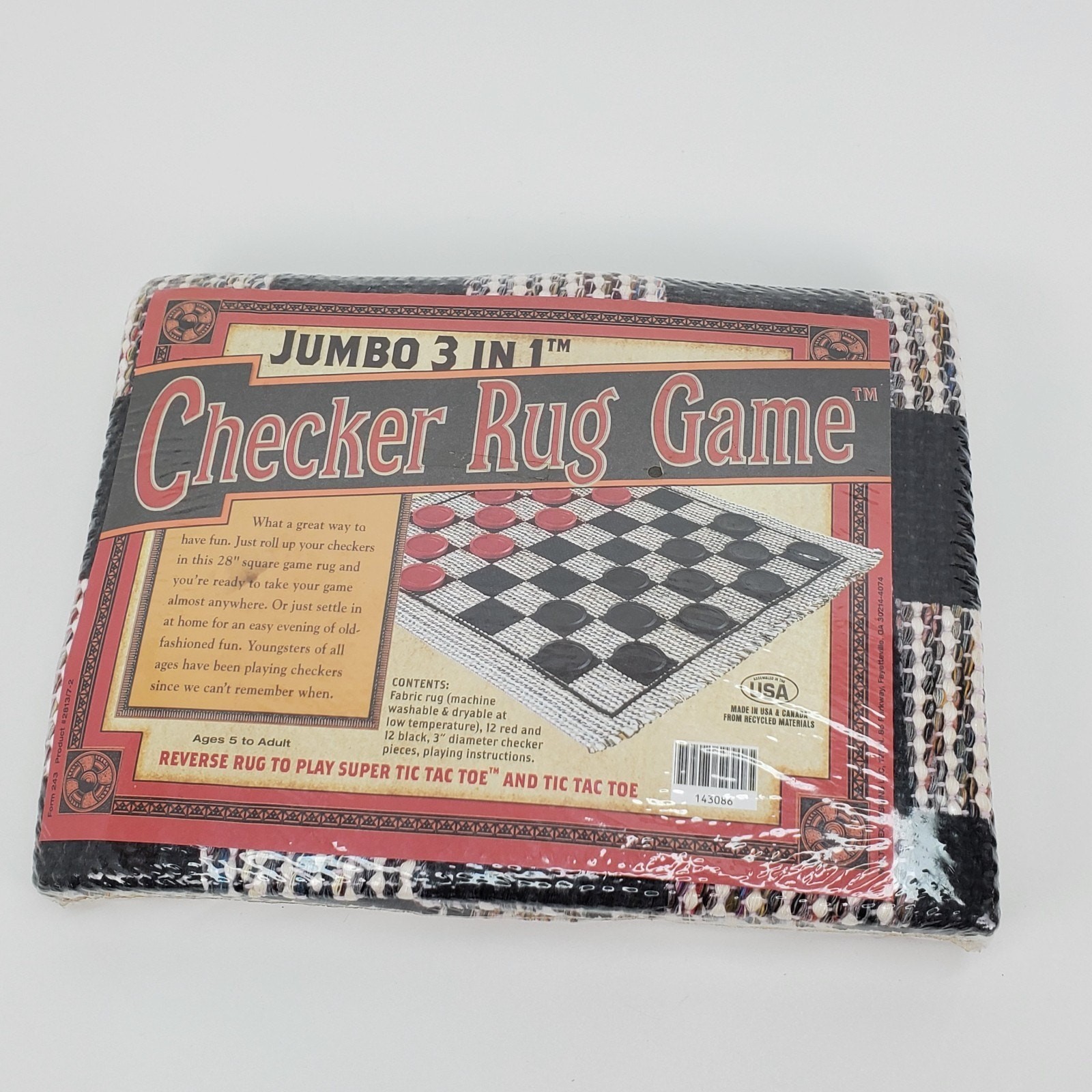 NIP Jumbo Checker Rug Game Play Set 3- In-1 24 Checkers Pieces Size 28″x28″