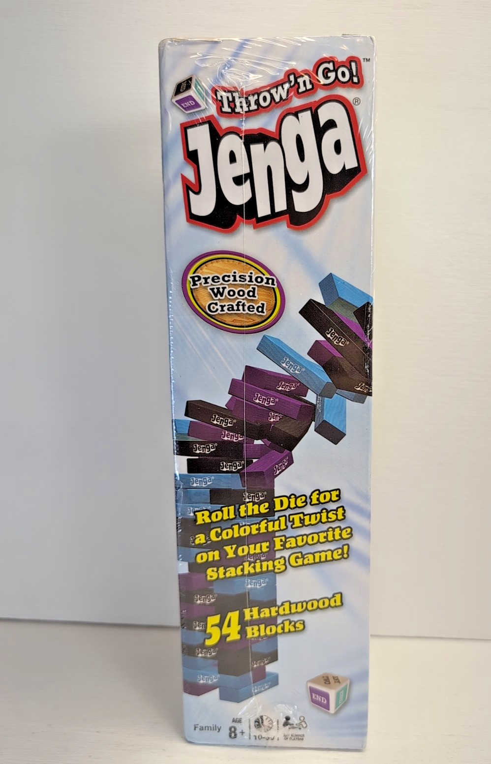 NEW! SEALED! 2016 JENGA THROW ‘N GO! PAINTED BLUE BLACK PURPLE WOOD BLOCK TOWER