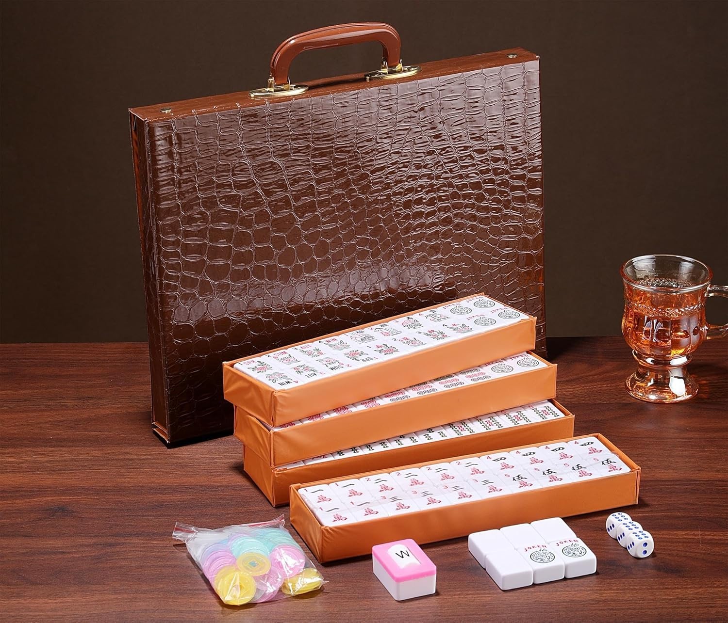 American Mahjong Game Set 166 White Engraved Tiles for Western Mah Jong, Mah jon