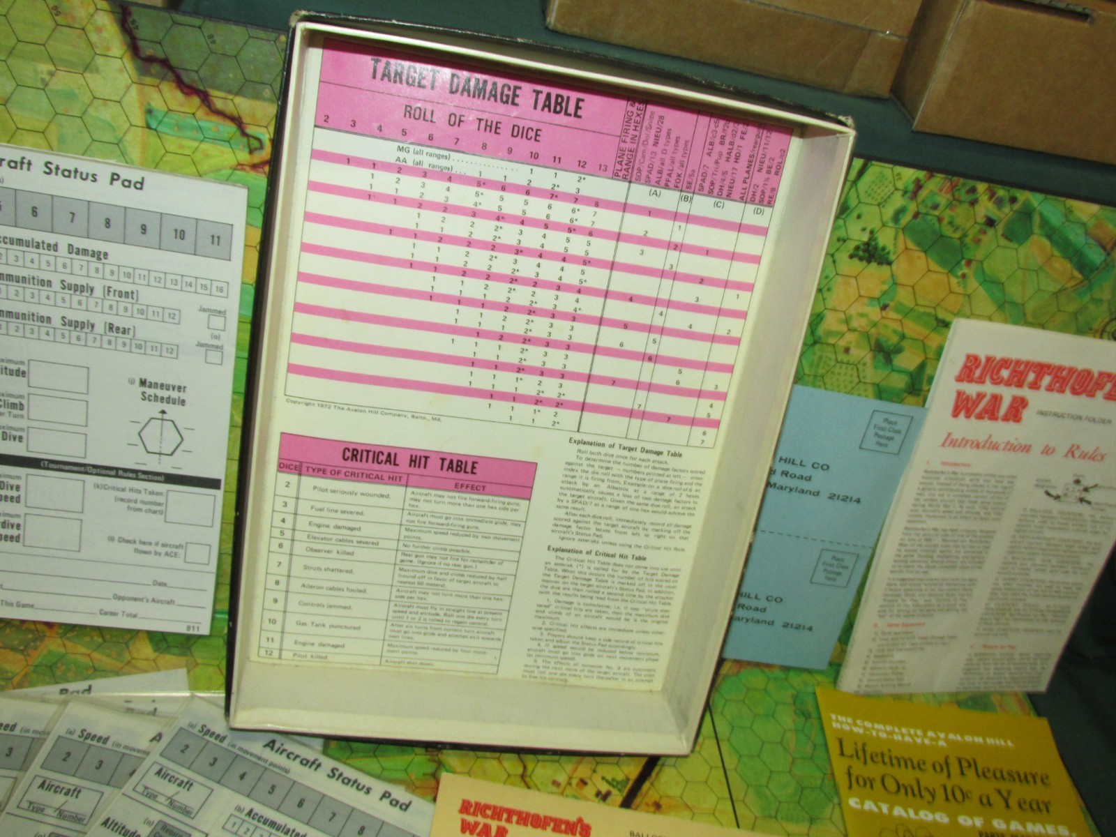 Vintage 1972 Richthofens War 1916-1918 Air War Avalon Hill Company Tabletop Game