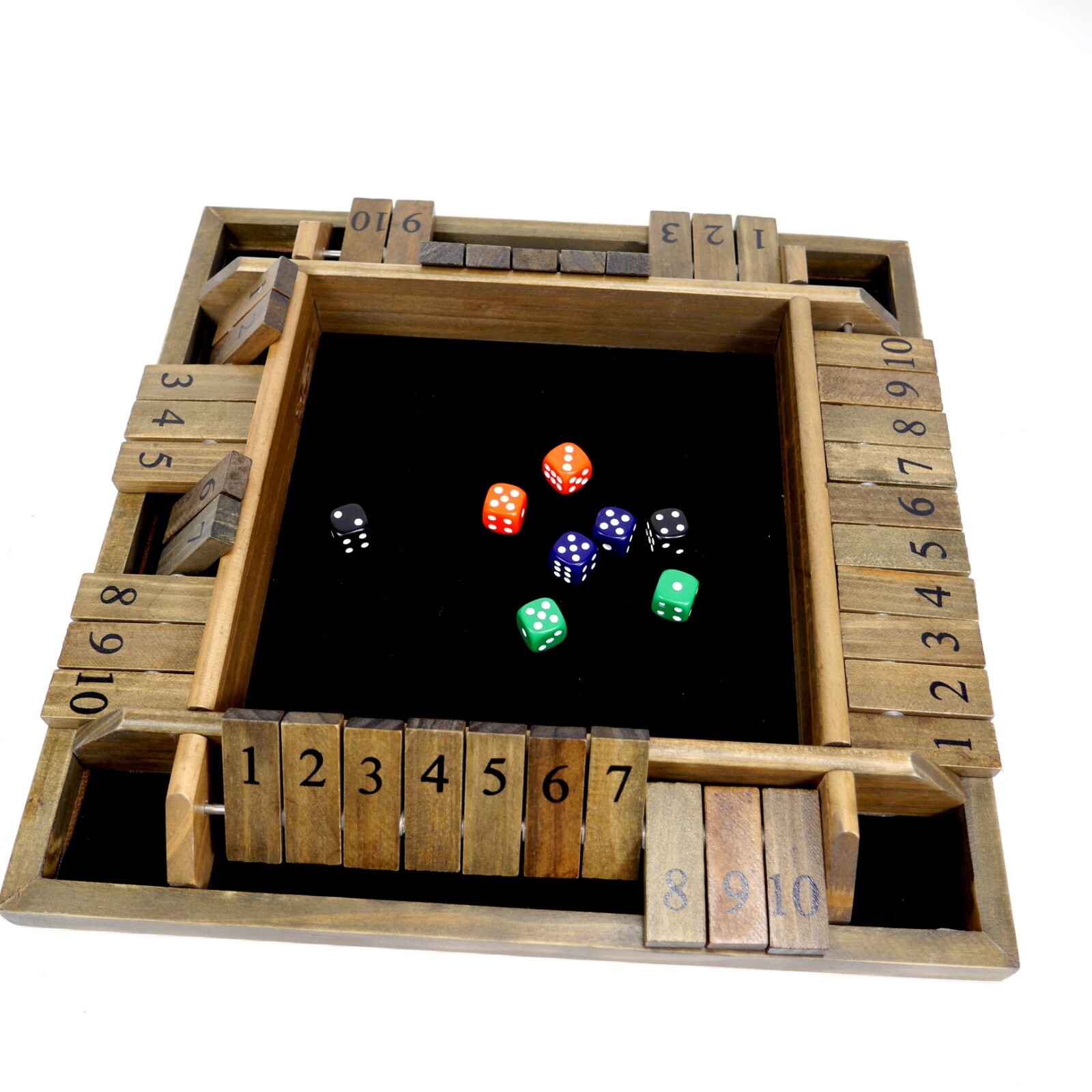WE Games’ SHUT THE BOX 14 inch Walnut Board for 1 to 4 Players 497410 COMPLETE